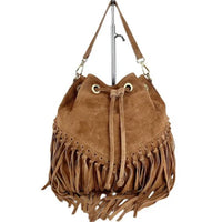"Samira" Secchiello in camoscio con frange - Beige / Vero camoscio