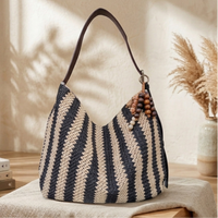 Borsa Donna Azzurra in Ecorafia ed Ecopelle con Manico Regolabile