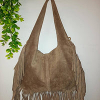 "Zoe" borsa a Spalla in Camoscio con Frange – Vera Pelle Made in Italy