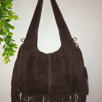 "Zoe" borsa a Spalla in Camoscio con Frange – Vera Pelle Made in Italy