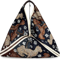 Borsa Asia Triangolo in Tessuto e Vera Pelle Made in Italy