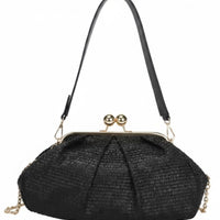 Borsa Sunny in Rafia con Manico in Ecopelle e Tracolla Oro