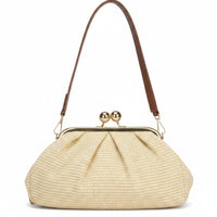 Borsa Sunny in Rafia con Manico in Ecopelle e Tracolla Oro