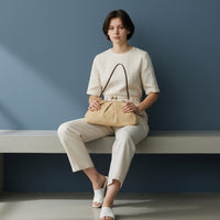 Borsa Sunny in Rafia con Manico in Ecopelle e Tracolla Oro