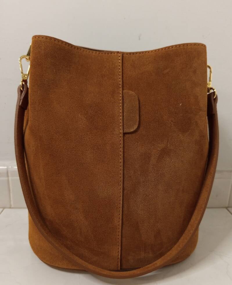 I Secchielli Camoscio – borsa secchiello in pelle scamosciata made in Italy - Beige / Vero camoscio