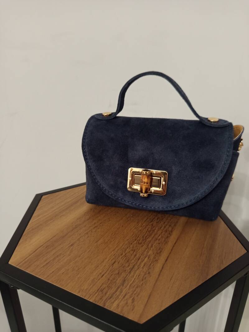 Le Bambú – borsetta in pelle camoscio con chiusura bambù