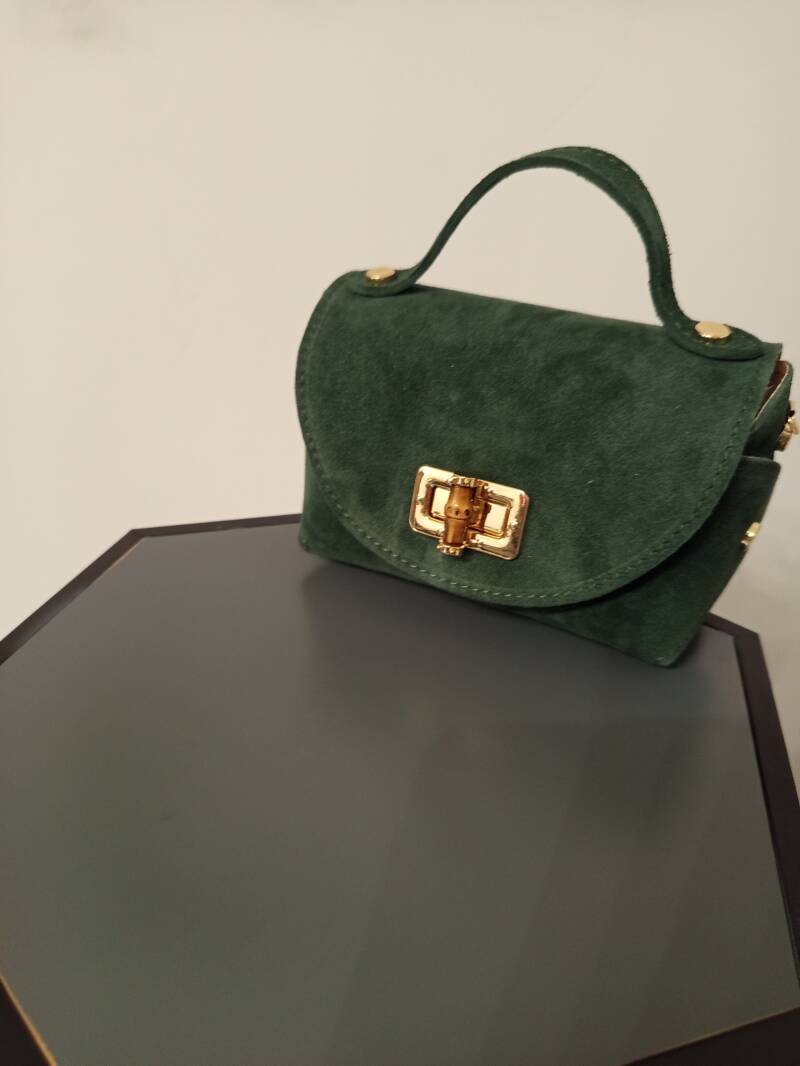 Le Bambú – borsetta in pelle camoscio con chiusura bambù