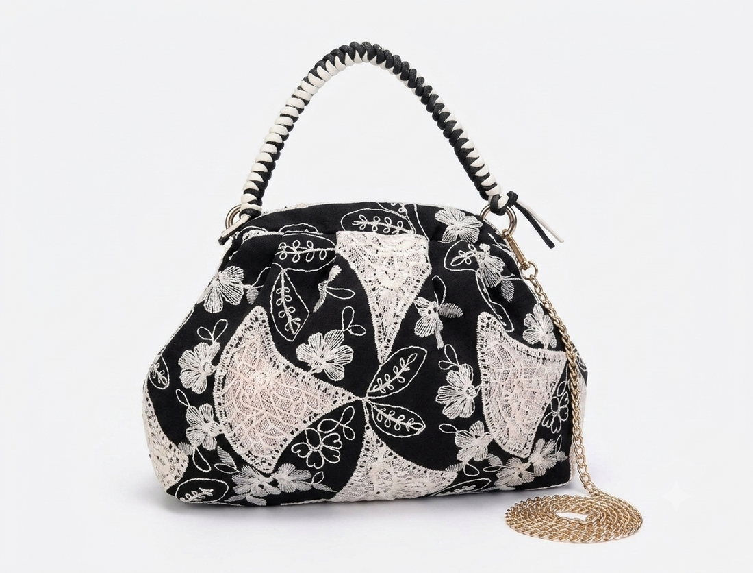 Borsa a mano Rasha in tessuto ricamato Anembags