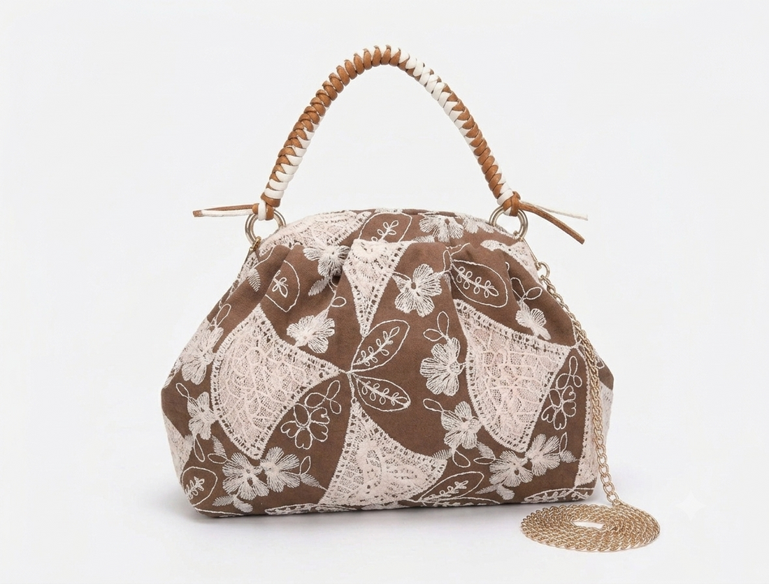 Borsa a mano Rasha in tessuto ricamato Anembags