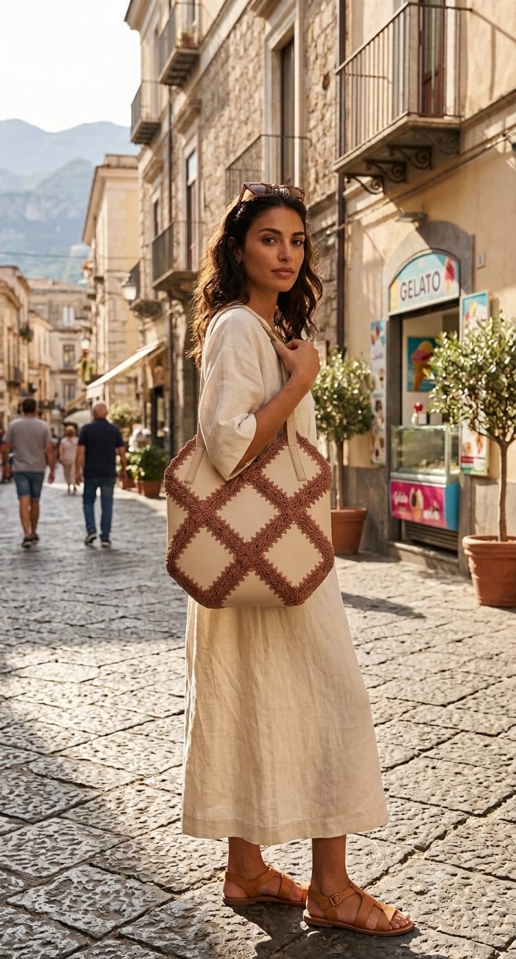 Borsa Shopper Donna Altea con Intreccio Naturale e Tracolla | AnemBags