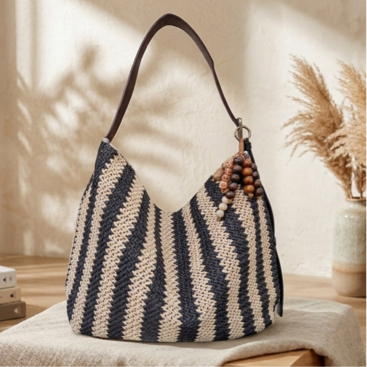 Borsa Donna Azzurra in Ecorafia ed Ecopelle con Manico Regolabile