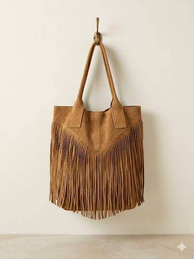 Le Frangette – borsa con frange in vera pelle made in Italy - Moro / Vero camoscio