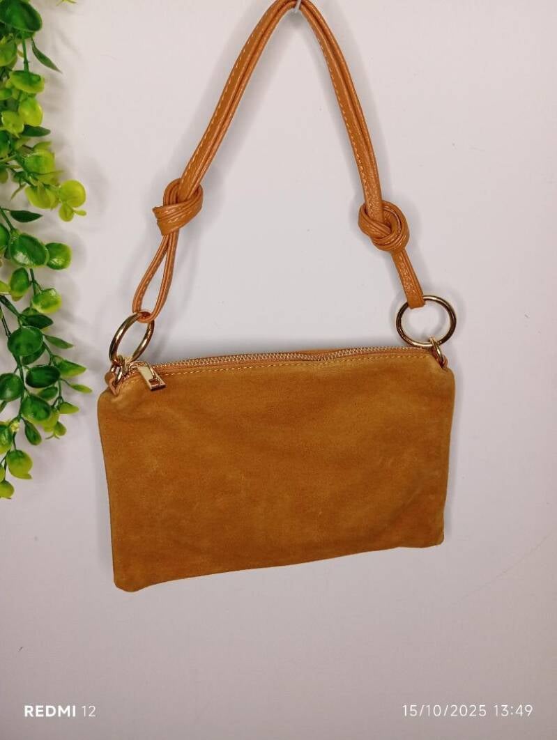Le Sottilissime Small Camoscio – borsa in pelle scamosciata made in Italy - blu / Vero camoscio