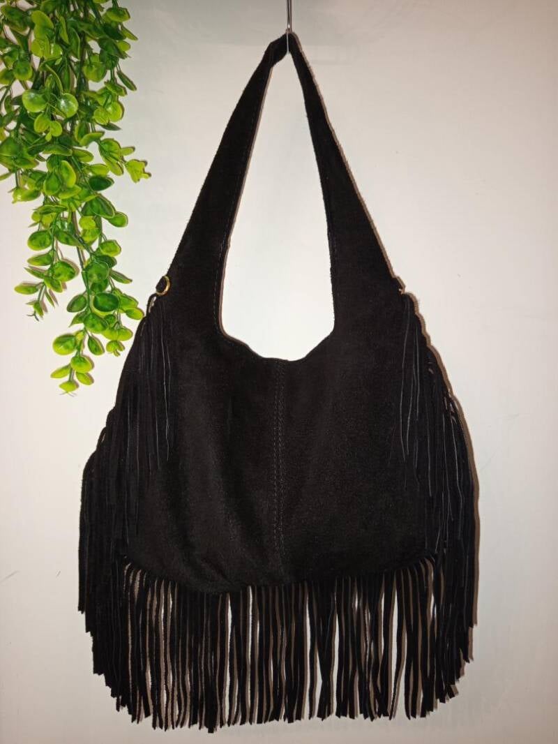 "Zoe" borsa a Spalla in Camoscio con Frange – Vera Pelle Made in Italy