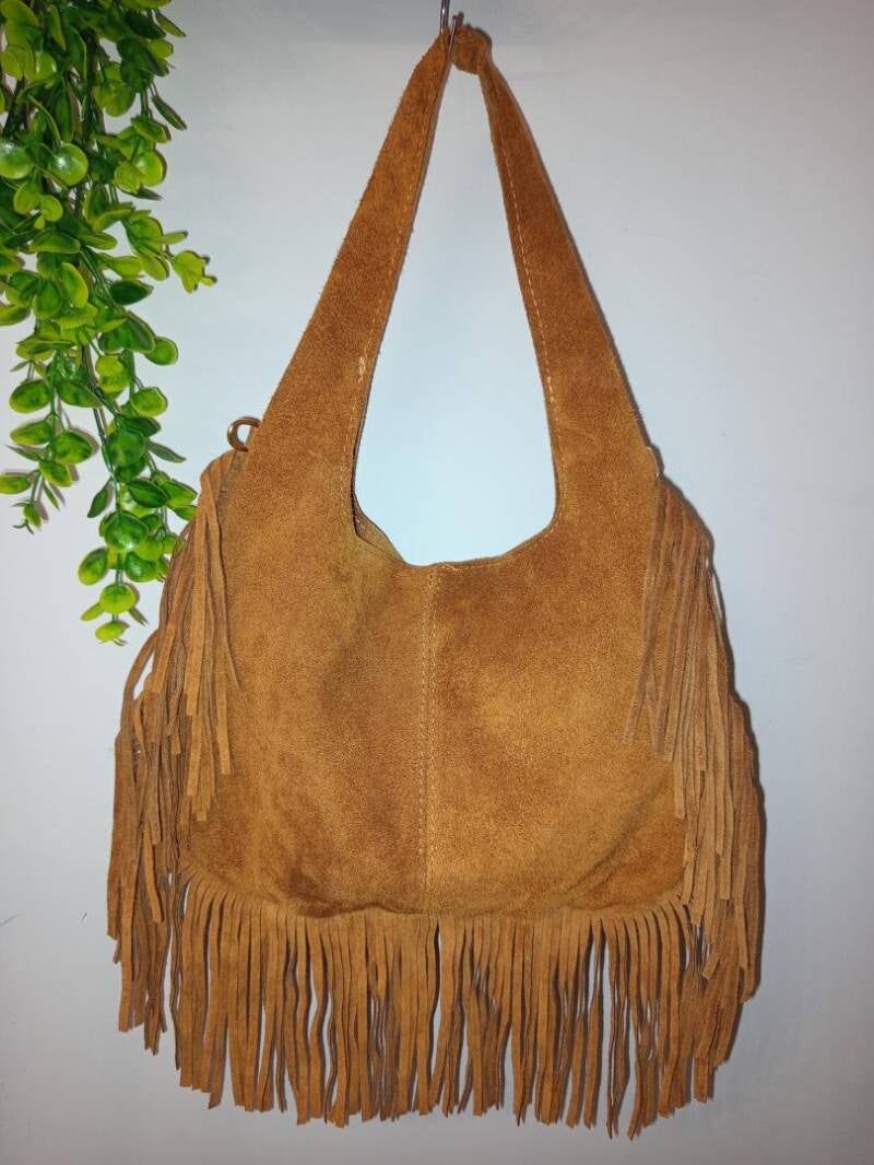 "Zoe" borsa a Spalla in Camoscio con Frange – Vera Pelle Made in Italy