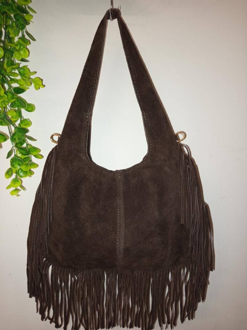 "Zoe" borsa a Spalla in Camoscio con Frange – Vera Pelle Made in Italy