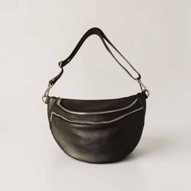 Marsupio Urban AnemBags in Vera Pelle Made in Italy – Unisex con Doppia Cerniera - Fango / Vera pelle