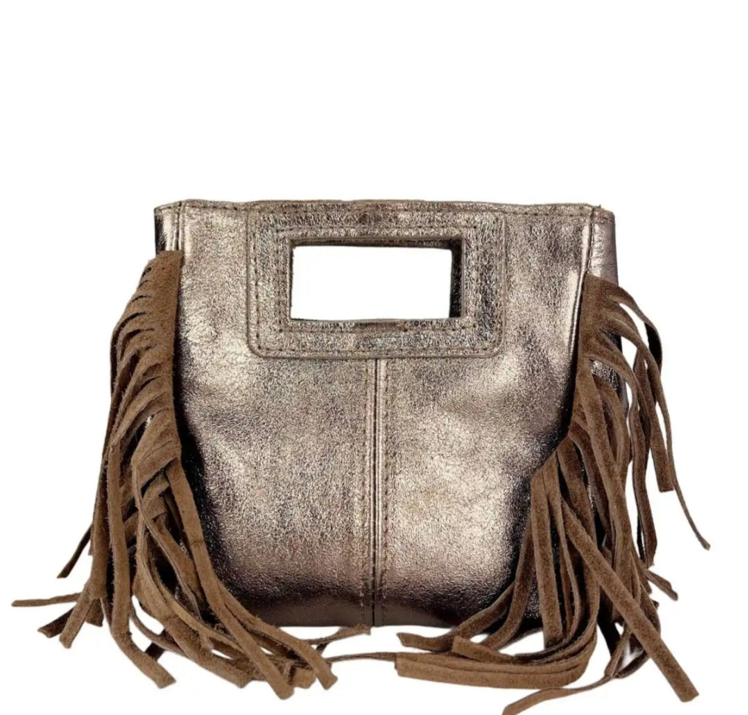 Le Frangettine Mini Laminate – Mini bag con frange in Vera Pelle Made in Italy