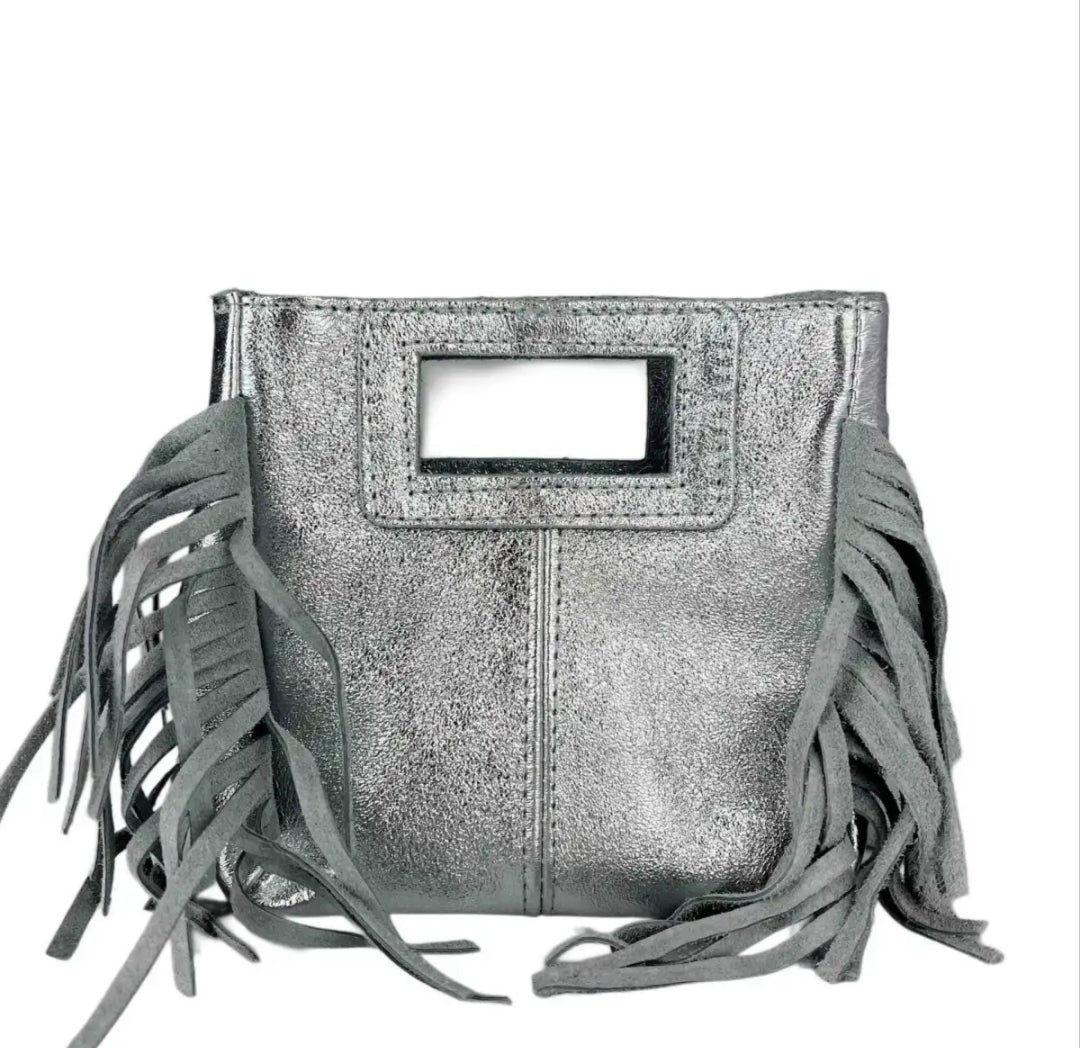 Le Frangettine Mini Laminate – Mini bag con frange in Vera Pelle Made in Italy