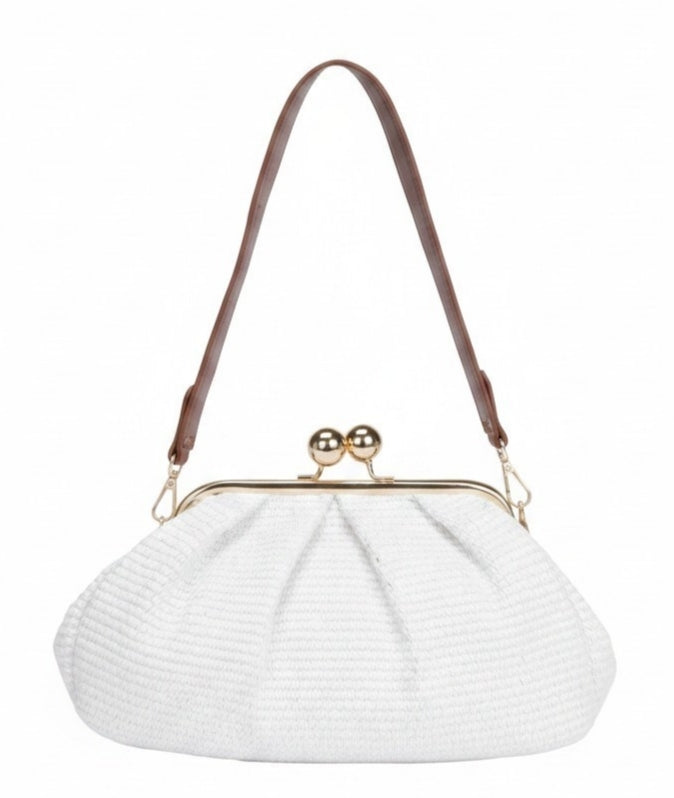 Borsa Sunny in Rafia con Manico in Ecopelle e Tracolla Oro