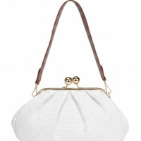 Borsa Sunny in Rafia con Manico in Ecopelle e Tracolla Oro