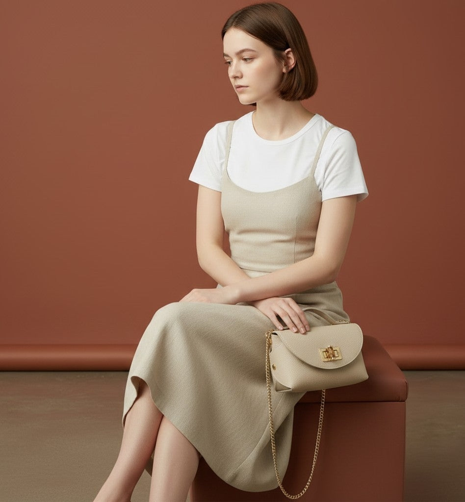 Le Bambú spring– borsetta in pelle con chiusura bambù